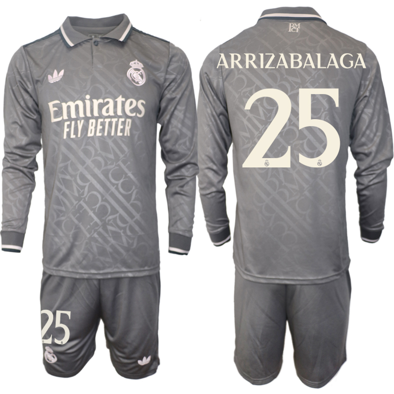 Men 2024-2025 Club Real Madrid away Long Sleeves Grey #25 Soccer Jersey